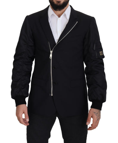 Black Wool Full Zip Long Sleeves Jacket Dolce & Gabbana