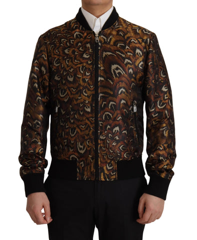 Brown Feather Full Zip Blouson Jacket Dolce & Gabbana