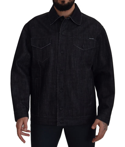 Black Cotton Full Button Denim Jacket Dolce & Gabbana