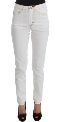 White Cotton Blend Slim Fit Jeans Cavalli