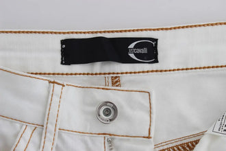 White Cotton Blend Slim Fit Jeans Cavalli
