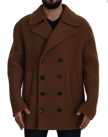 Brown Nylon Double Breasted Coat Jacket Dolce & Gabbana