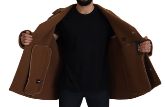 Brown Nylon Double Breasted Coat Jacket Dolce & Gabbana