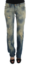 Blue Wash Cotton Slim Fit Bootcut Jeans Cavalli