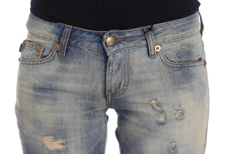 Blue Wash Cotton Slim Fit Bootcut Jeans Cavalli