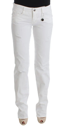 White Cotton Slim Fit Denim Bootcut Jeans Costume National