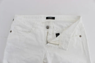 White Cotton Slim Fit Denim Bootcut Jeans Costume National