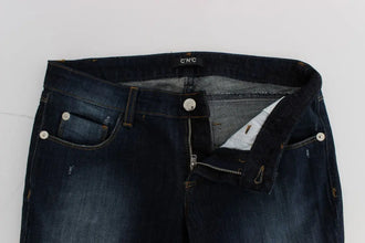 Blue Cotton Slim Fit Bootcut Jeans Costume National