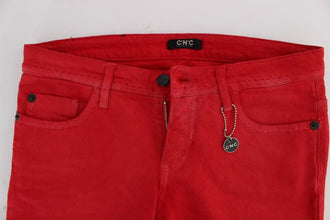 Red Cotton Blend Super Slim Fit Jeans Costume National