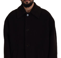 Black Alpaca Button Down Trench Coat Jacket Dolce & Gabbana