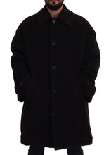 Black Alpaca Button Down Trench Coat Jacket Dolce & Gabbana
