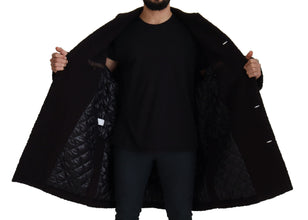 Black Alpaca Button Down Trench Coat Jacket Dolce & Gabbana
