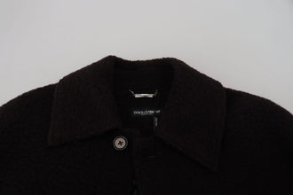 Black Alpaca Button Down Trench Coat Jacket Dolce & Gabbana