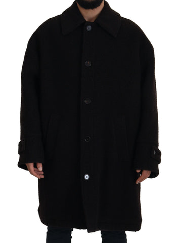 Black Alpaca Button Down Trench Coat Jacket Dolce & Gabbana