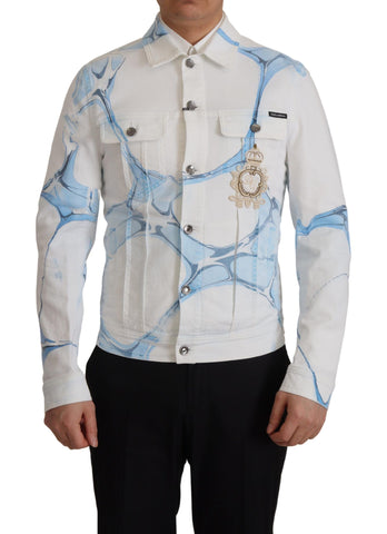 White Cotton Logo Embroidery Denim Jacket Dolce & Gabbana