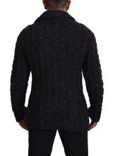 Black Wool Knit Double Breasted Coat Jacket Dolce & Gabbana