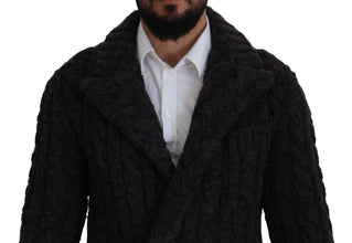 Black Wool Knit Double Breasted Coat Jacket Dolce & Gabbana