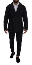 Black Wool Knit Double Breasted Coat Jacket Dolce & Gabbana