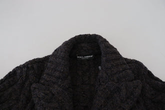 Black Wool Knit Double Breasted Coat Jacket Dolce & Gabbana