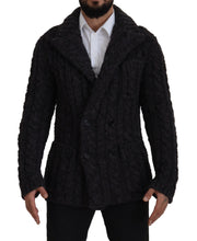 Black Wool Knit Double Breasted Coat Jacket Dolce & Gabbana