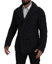 Black Wool Knit Double Breasted Coat Jacket Dolce & Gabbana
