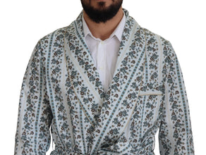 Blue Floral Cotton Robe Coat Jacket Dolce & Gabbana