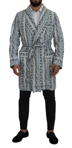 Blue Floral Cotton Robe Coat Jacket Dolce & Gabbana