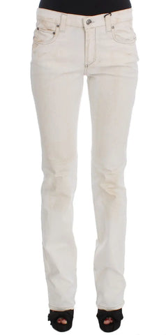 White Cotton Slim Fit Bootcut Jeans Costume National