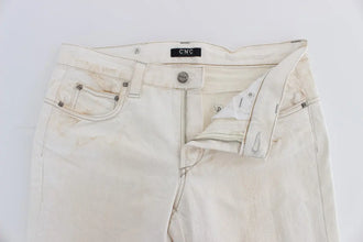 White Cotton Slim Fit Bootcut Jeans Costume National