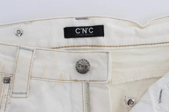 White Cotton Slim Fit Bootcut Jeans Costume National