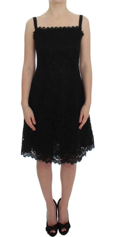 Black Floral Lace Shift Knee Length Dress Dolce & Gabbana