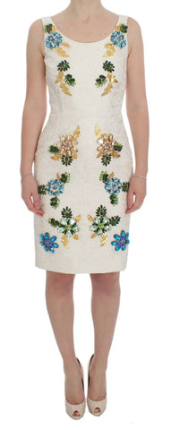 White Brocade Crystal Sheath Dress Dolce & Gabbana
