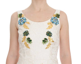 White Brocade Crystal Sheath Dress Dolce & Gabbana