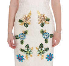 White Brocade Crystal Sheath Dress Dolce & Gabbana