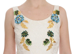 White Brocade Crystal Sheath Dress Dolce & Gabbana
