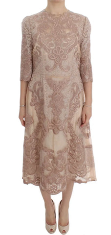 Pink Silk Lace Ricamo Shift Gown Dress Dolce & Gabbana
