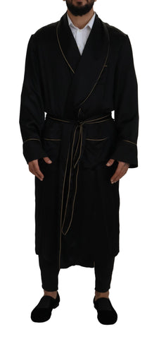 Black 100% Silk Robe Coat Wrap  Jacket Dolce & Gabbana