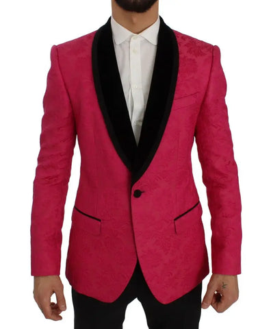 Pink Floral Brocade Slim Blazer Jacket Dolce & Gabbana
