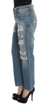 Blue Wash Cotton Boyfriend Fit Cropped Jeans John Galliano