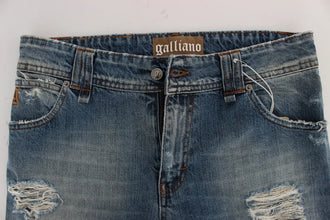 Blue Wash Cotton Boyfriend Fit Cropped Jeans John Galliano