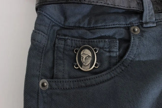 Blue Cotton Blend Slim Fit High Waist Jeans John Galliano