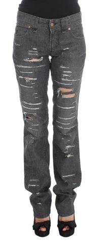 Gray Wash Cotton Torn Straight Fit Jeans John Galliano