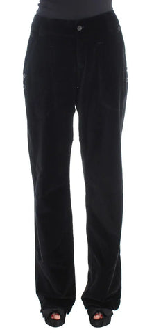 Black Velvet Cotton Straight Legs Pants Ermanno Scervino