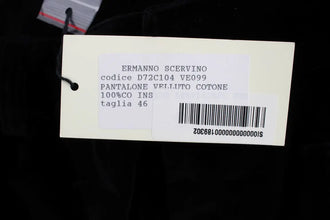 Black Velvet Cotton Straight Legs Pants Ermanno Scervino