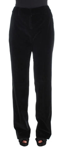 Black Velvet Cotton Straight Legs Pants Ermanno Scervino