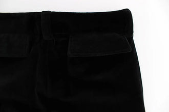 Black Velvet Cotton Straight Legs Pants Ermanno Scervino