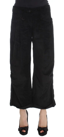 Black Velvet Cotton Capri Bootcut Pants Ermanno Scervino