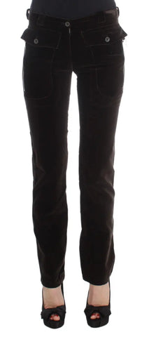 Brown Cotton Velvet Zippers Slim Fit Pants Ermanno Scervino