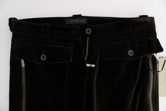 Brown Cotton Velvet Zippers Slim Fit Pants Ermanno Scervino
