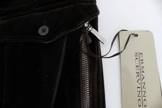 Brown Cotton Velvet Zippers Slim Fit Pants Ermanno Scervino